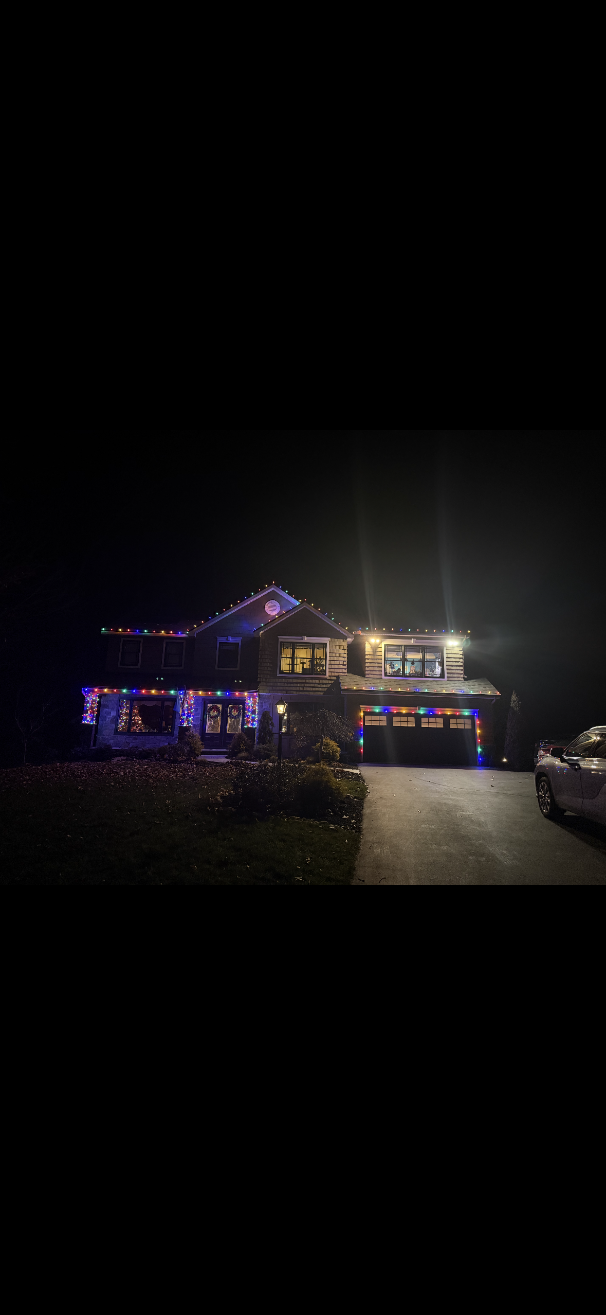 Holiday Lighting project: Multi Color Roofline in Saratoga Springs, NY