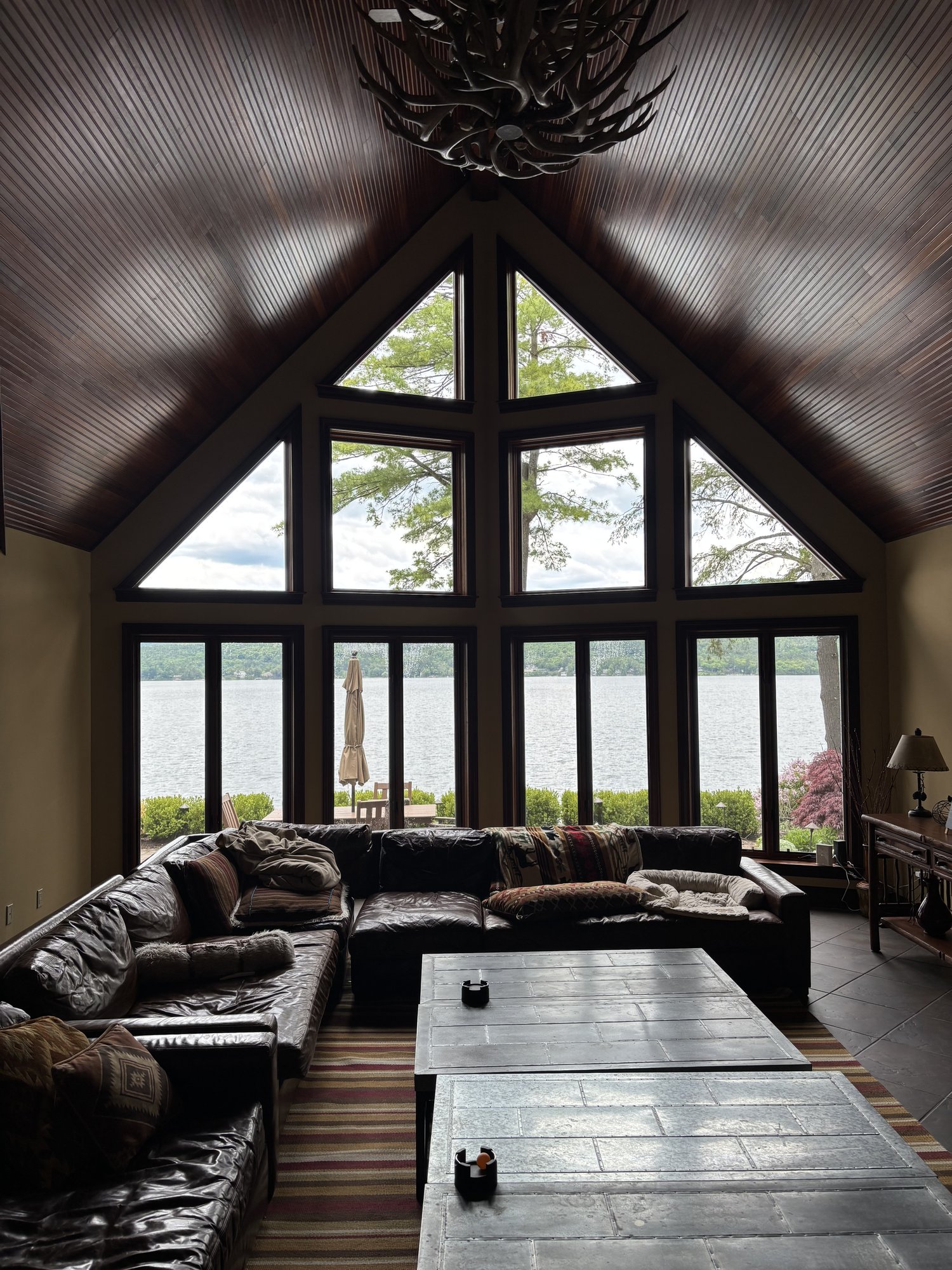 Window Cleaning project: Great Room with Cathedral Glass in Lake George, NY